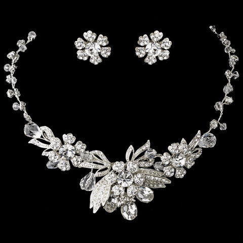 Silver Clear Bridal Wedding Necklace Earring Set 6508
