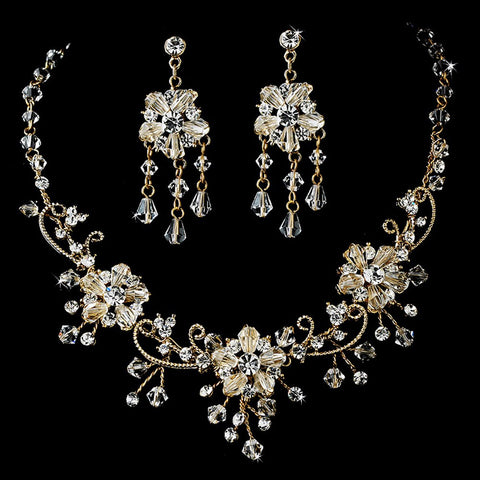 Stunning Swarovski Crystal Bridal Wedding Jewelry Set NE 6522 Gold