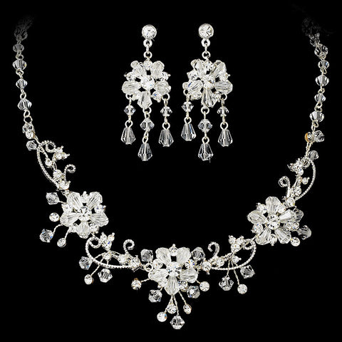 Stunning Silver Clear Swarovski Crystal Jewelry 6522 & Bridal Wedding Headband 7820 Set