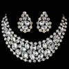 Rhodium Silver Clear Statement Bridal Wedding Necklace Earring Set 6571