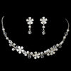 Fabulous Silver Clear Crystal & White Pearl Flower Jewelry 6878 & Bridal Wedding Headband 7877 Set