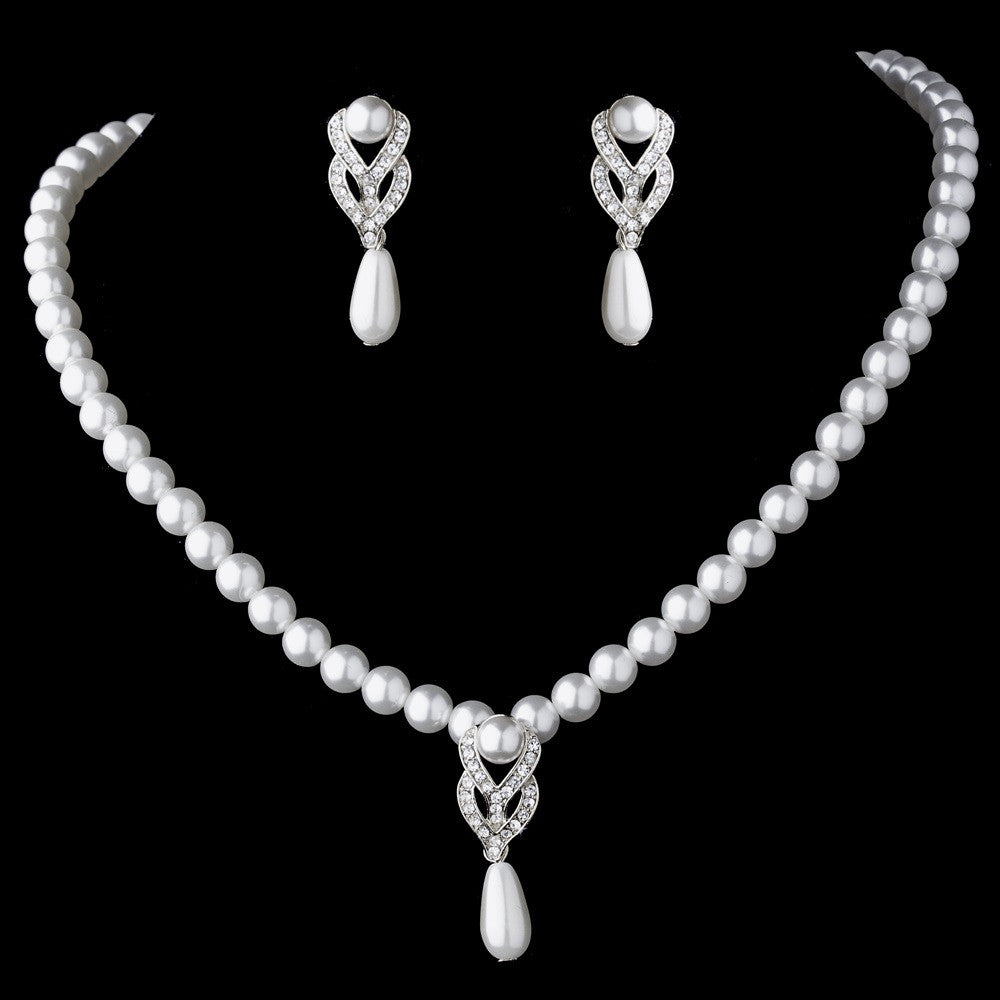 Bridal Wedding Necklace Earring Set 70075 Silver White