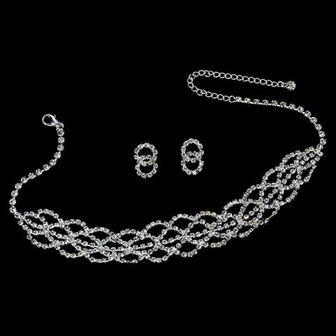 * Silver Clear Rhinestone Bridal Wedding Necklace & Earring Set NE 70141