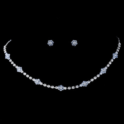 Bridal Wedding Necklace Earring Set 70155 Silver Light Blue