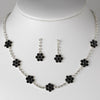 * Bridal Wedding Necklace Earring Set 70156 Silver Black