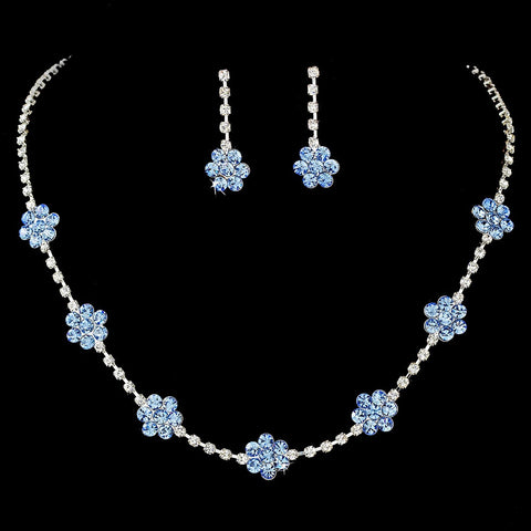 * Bridal Wedding Necklace Earring Set 70156 Silver Light Blue