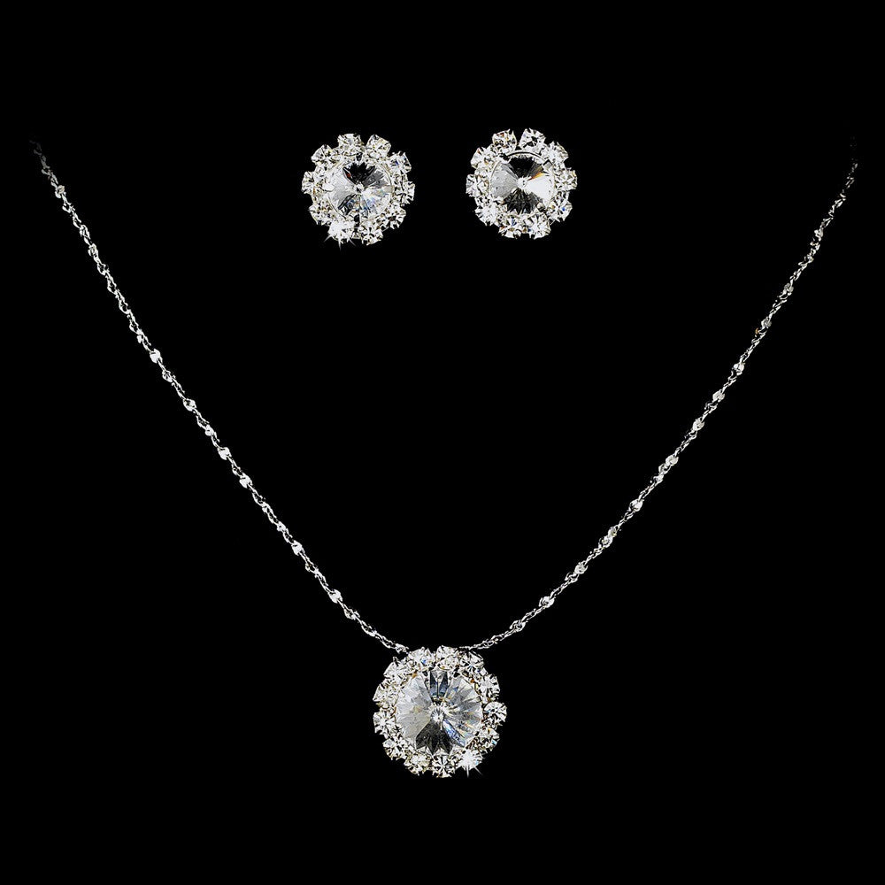 Bridal Wedding Necklace Earring Set 70249 Silver Clear