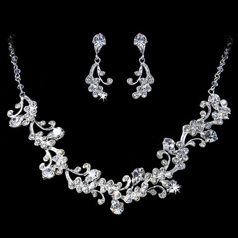 Bridal Wedding Necklace Set NE 7035 Silver Clear