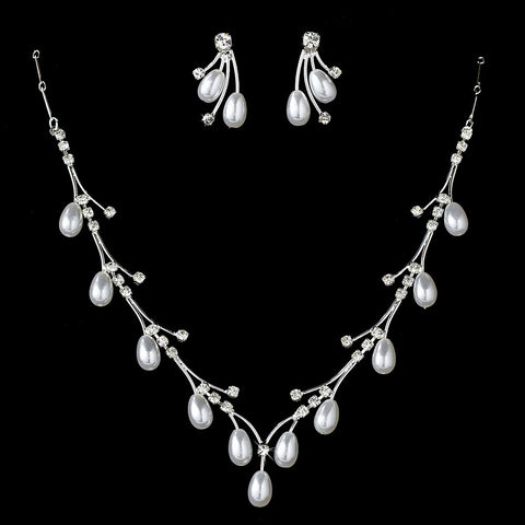 Pearl and Rhinestone Bridal Wedding Jewelry Set NE 70359 (Silver or Gold)