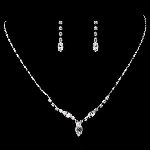 Silver Clear Bridal Wedding Necklace & Earring Set 70557