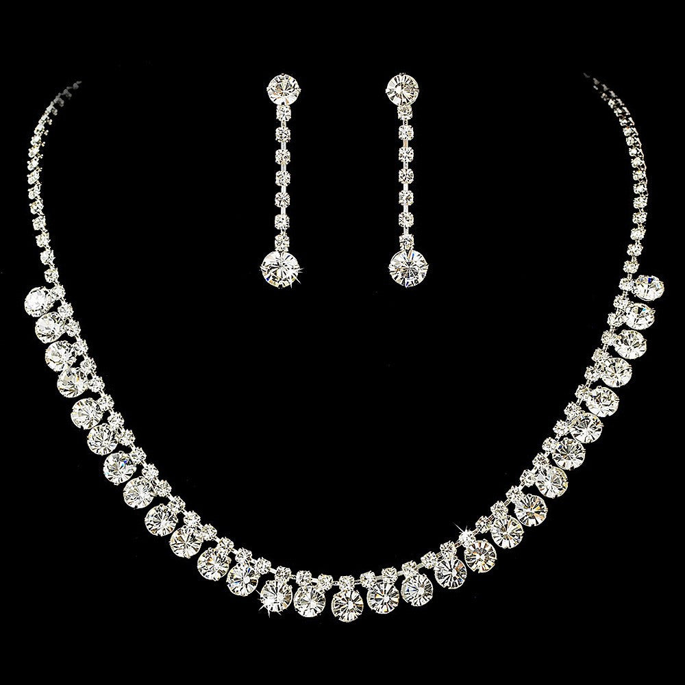 Stunning Silver Clear Rhinestone Bridal Wedding Necklace Earring Set 70654