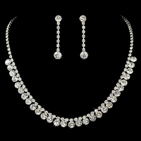 Stunning Silver Clear Rhinestone Bridal Wedding Necklace Earring Set 70654