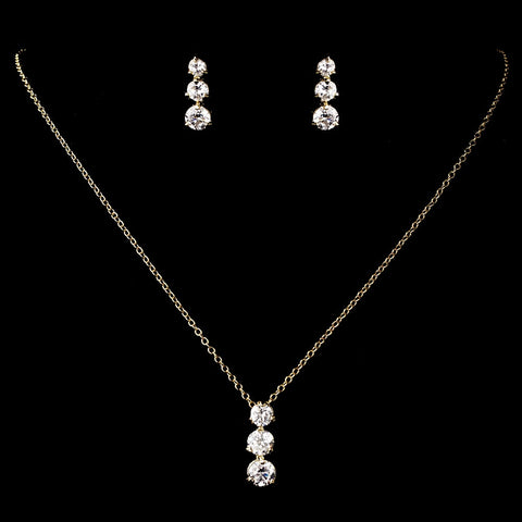 Gold Clear Crystal Cubic Zirconia Drop Jewelry Bridal Wedding Necklace Earring Set 70756