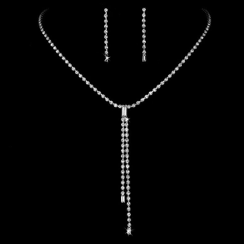 * Silver Clear Dangle Rhinestone Bridal Wedding Jewelry Set NE 70853