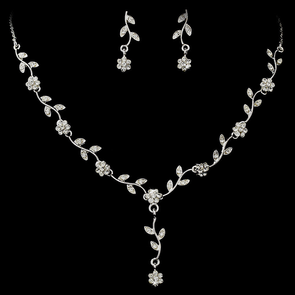 Silver Clear Bridal Wedding Necklace Earring Set 70909