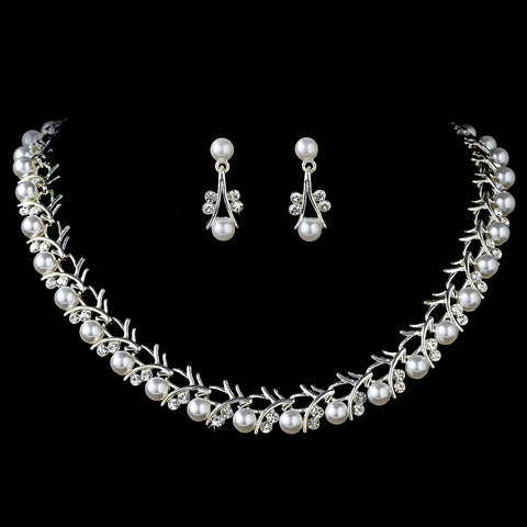 Bridal Wedding Necklace Earring Set 71400 Silver White