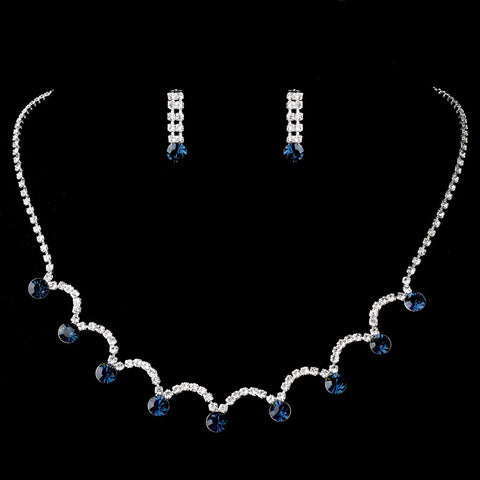 Silver Bridal Wedding Necklace & Earring Set with Sapphire Crystals 71534