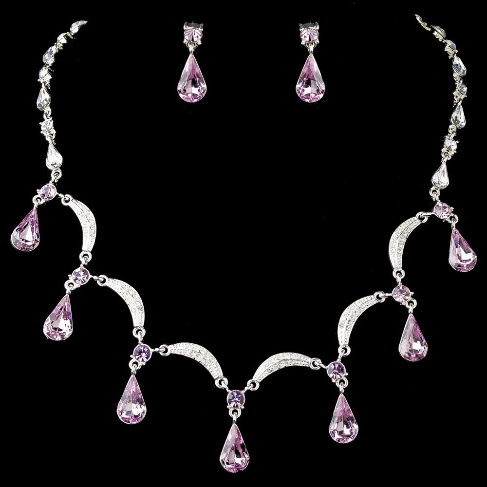 Light Amethyst and Crystal Teardrop Bridal Wedding Necklace 71562