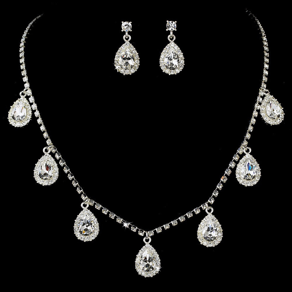 Bridal Wedding Necklace Earring Set 71580 Silver Clear