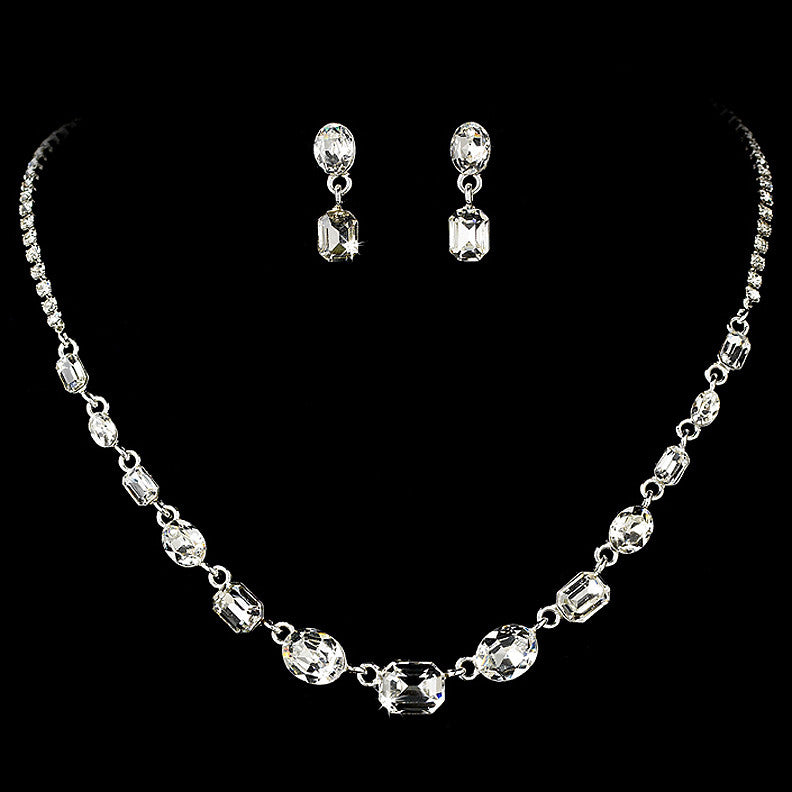 Bridal Wedding Necklace Earring Set 71582 Silver Clear