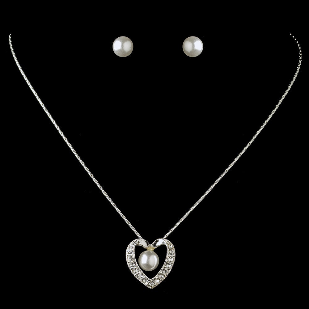 Bridal Wedding Necklace Earring Set 71626 Silver White