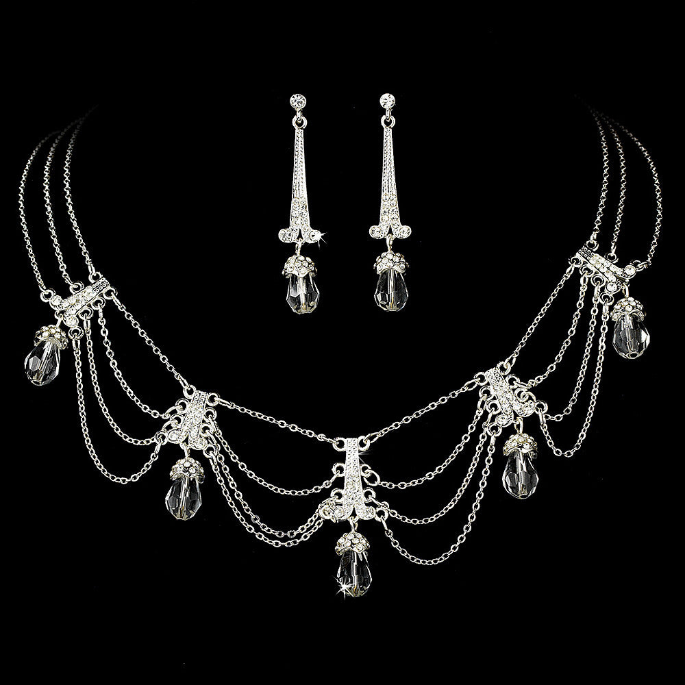 Bridal Wedding Necklace Earring Set 71682 Silver Clear