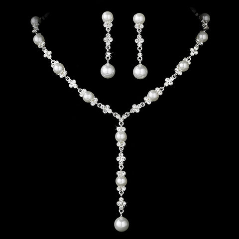 Bridal Wedding Necklace Earring Set 71685 Silver White