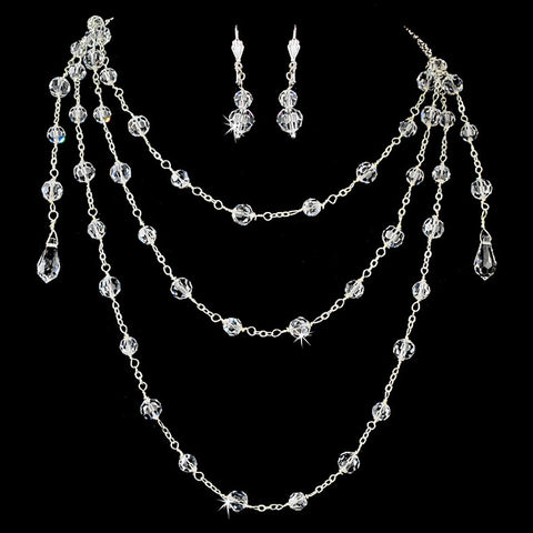 * Stunning Silver Clear Layed Swavorski Crystal Bridal Wedding Necklace NE 7171
