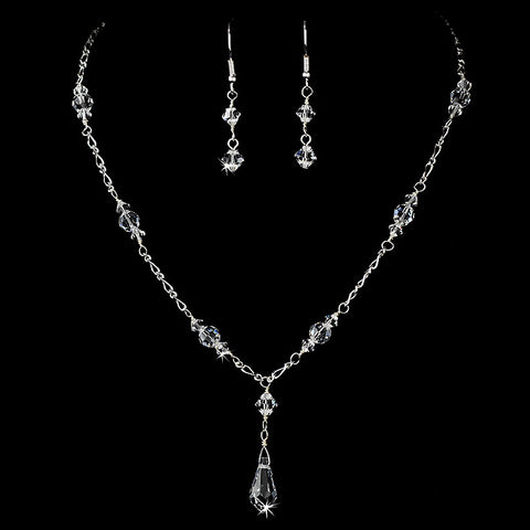 Silver Clear Swavorski Crystal Bridal Wedding Jewelry Set NE 7172