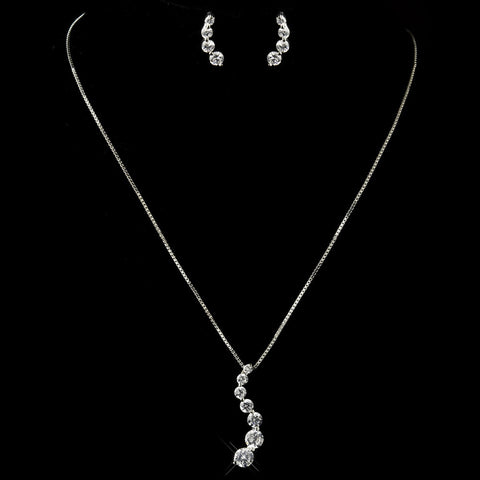 Silver Clear CZ Crystal Journey Bridal Wedding Jewelry Set 71788