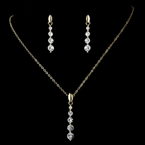 Bridal Wedding Necklace Earring Set-71789-Gold-Clear