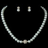 Silver Light Blue Glass Pearl Pave Ball Bridal Wedding Jewelry Set 720