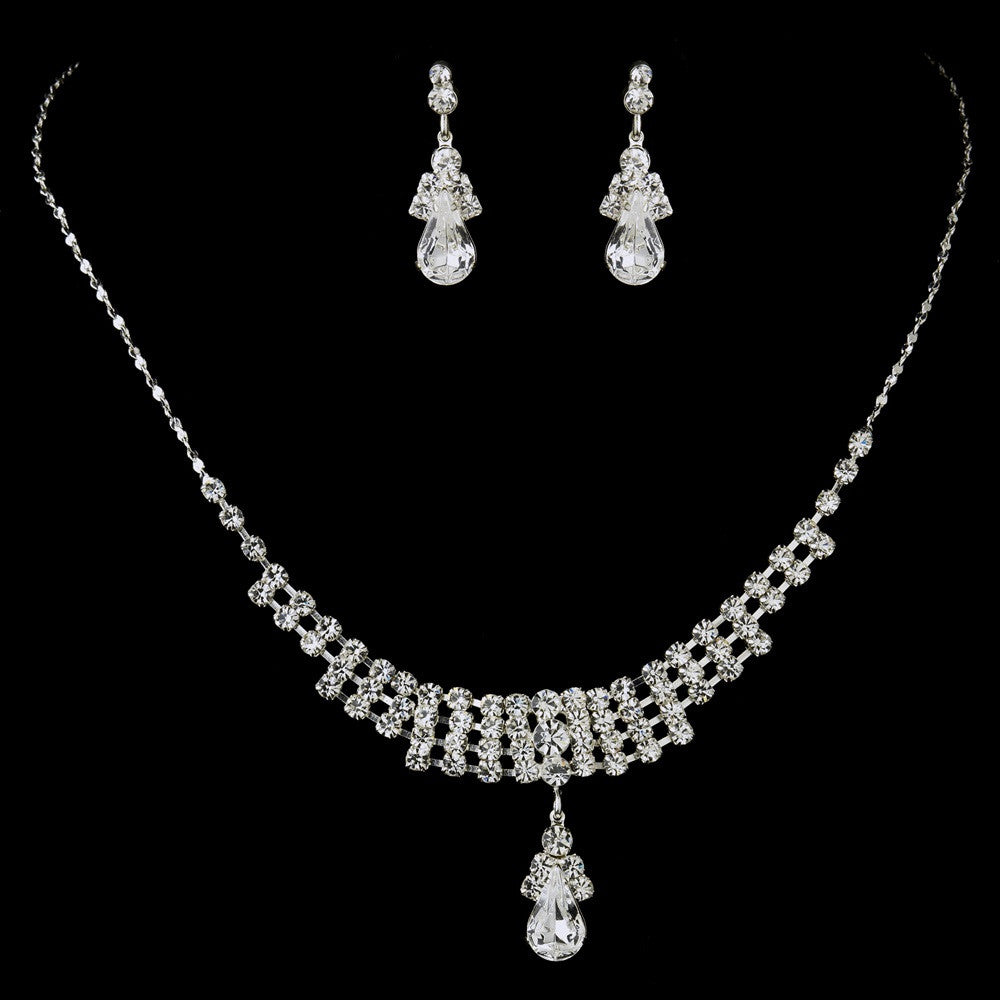 Silver Clear Rhinestone Bridal Wedding Jewelry Set 72023