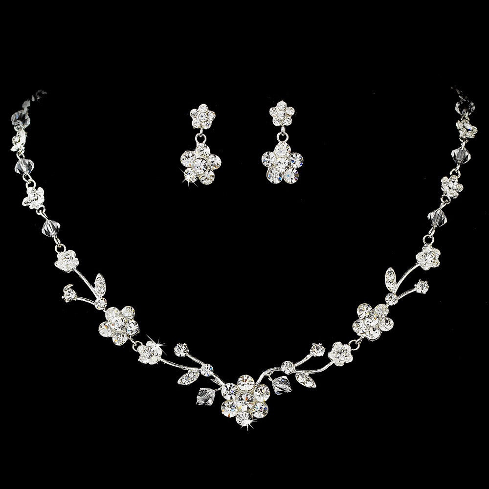 Bridal Wedding Necklace Earring Set NE 7203 Silver Clear