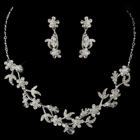 Silver Clear Swarovski Crystal & Rhinestone Jewelry & Bridal Wedding Headband 7095 7206Set