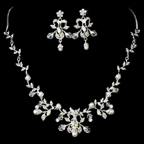 Silver Clear Bridal Wedding Jewelry 7208 & Bridal Wedding Tiara 7102 Set