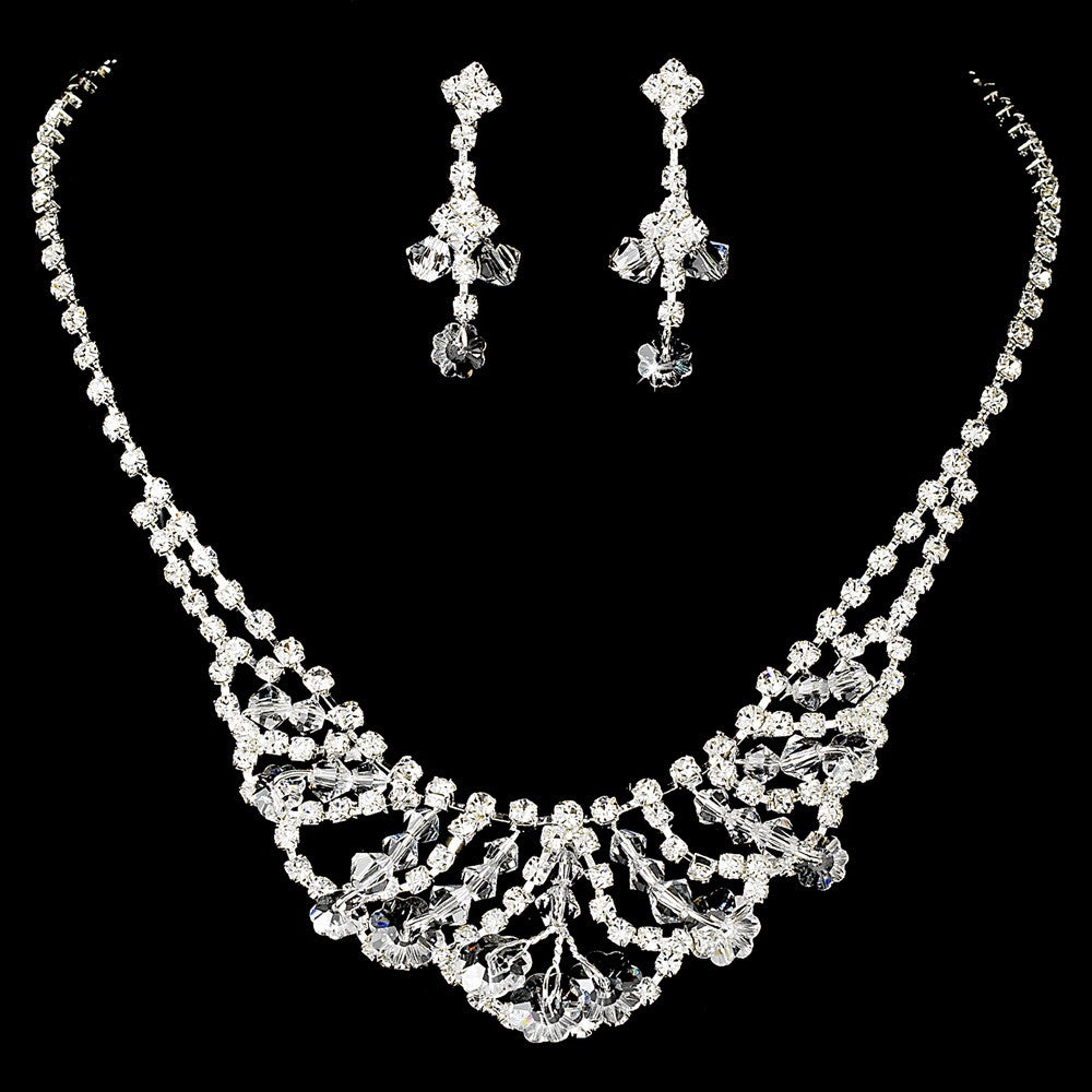 Bridal Wedding Necklace Earring Set NE 7209 Silver Clear