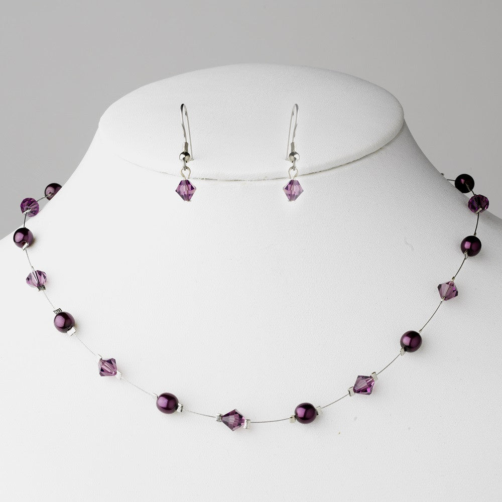 Silver Amethyst Bridal Wedding Necklace Earring 7220