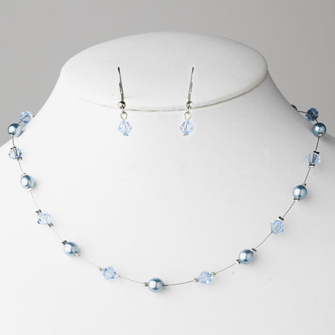 Silver Light Blue Bridal Wedding Necklace Earring 7220