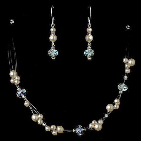 Silver Champagne Bridal Wedding Necklace Earring Set 7239