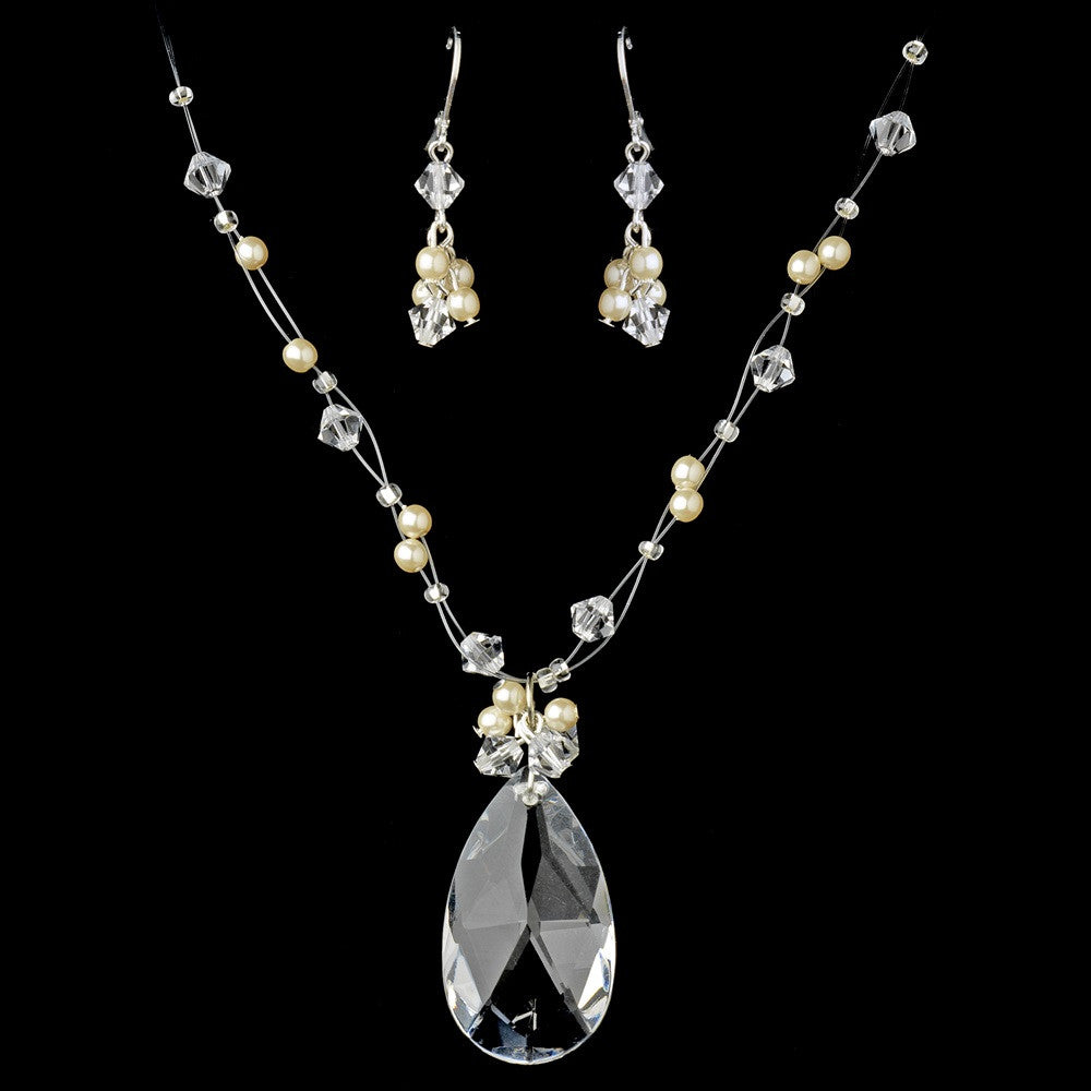 Ivory Bridal Wedding Necklace Earring Set 7242