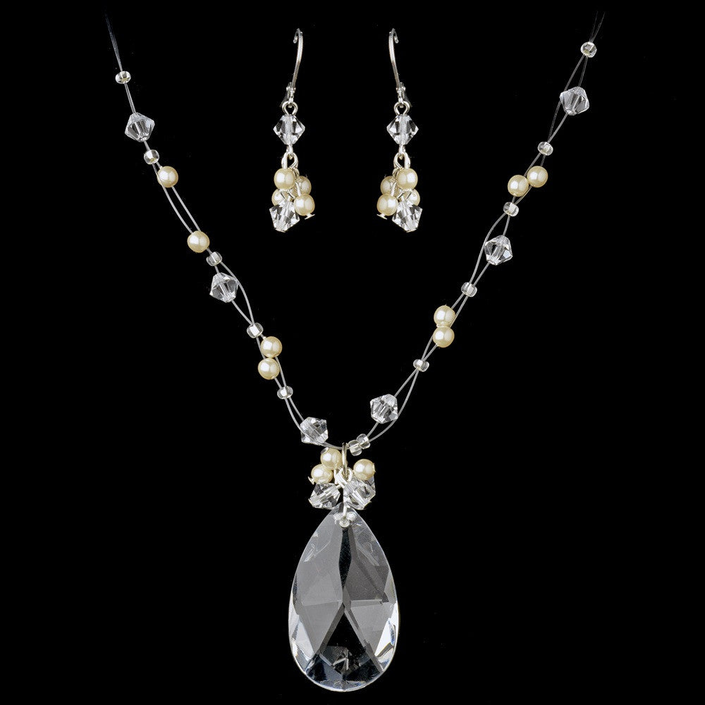 White Bridal Wedding Necklace Earring Set 7242