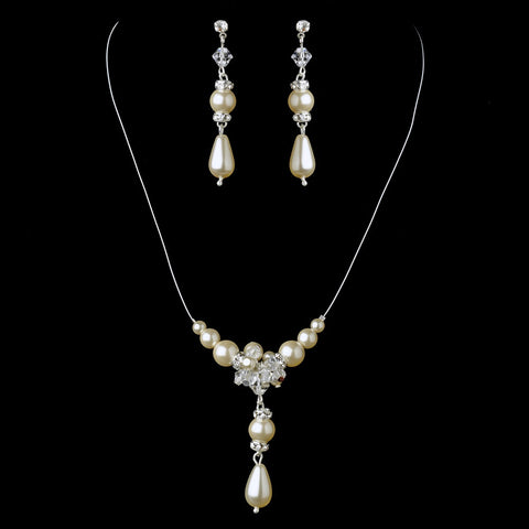 White Bridal Wedding Necklace Earring Set 7243