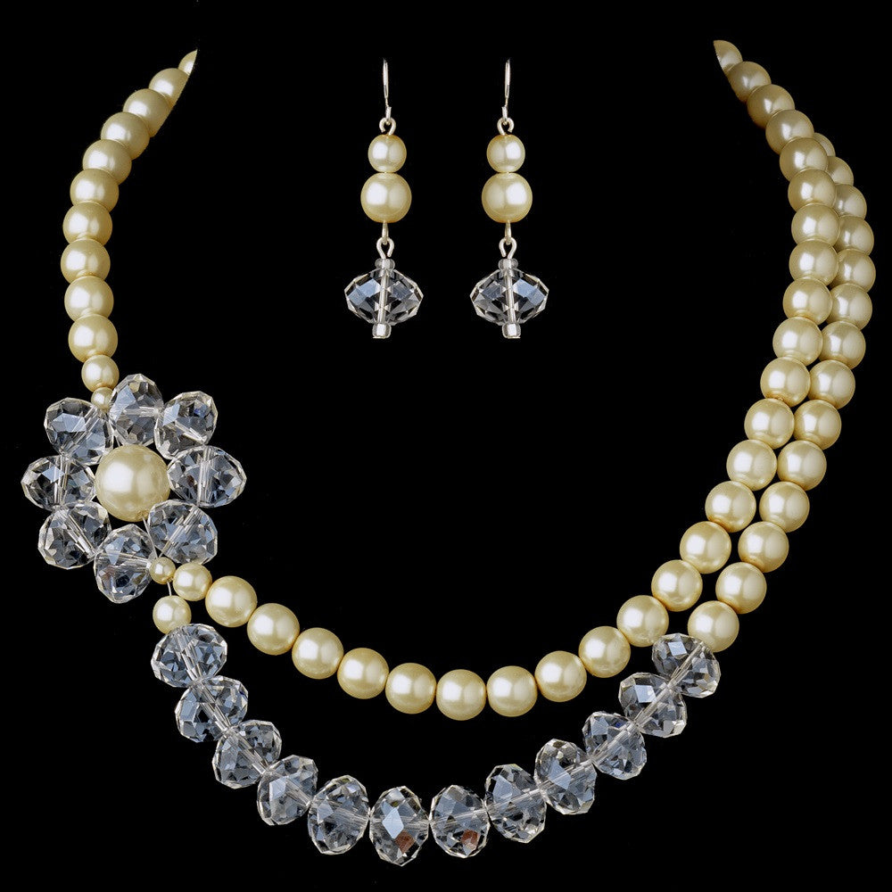 Bridal Wedding Necklace Earring Set 7250 Ivory