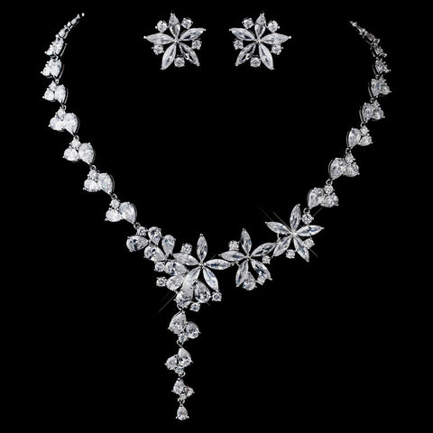 Antique Silver Clear CZ Crystal Bridal Wedding Jewelry Set 726