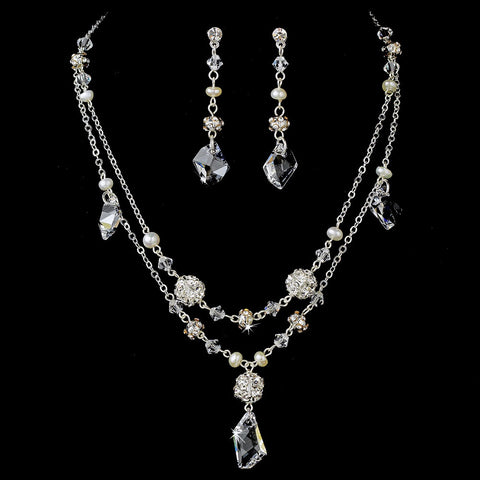 Freshwater Pearl & Crystal Bridal Wedding Jewelry Set NE 7302
