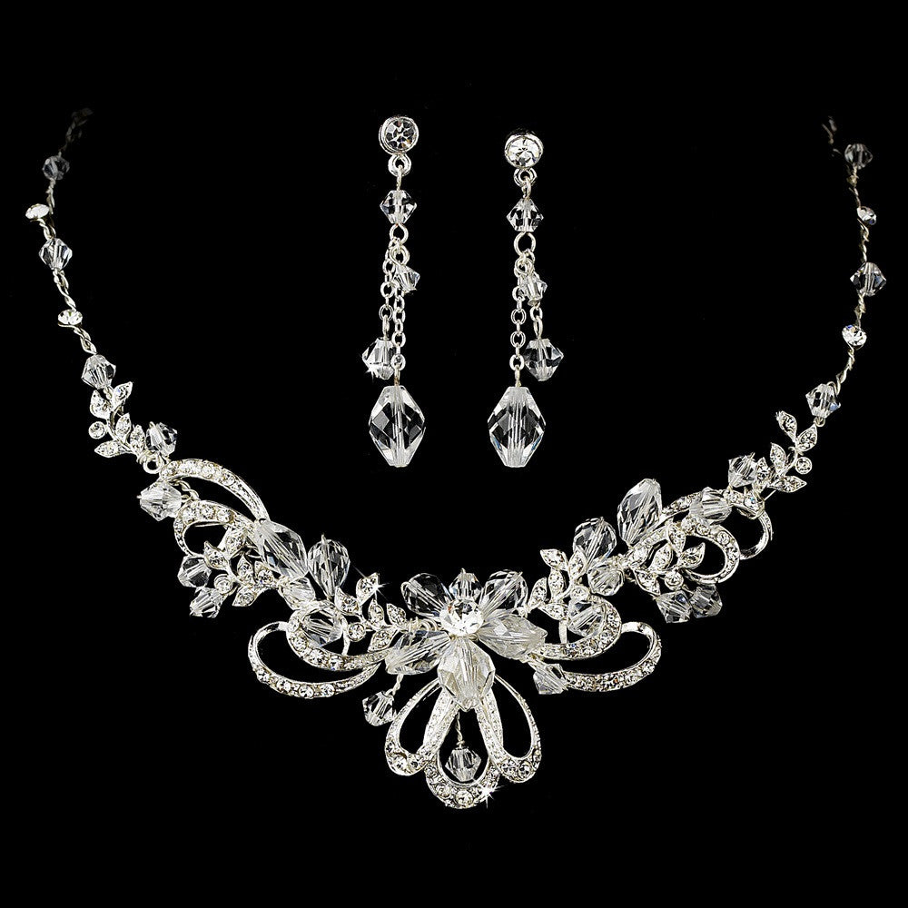 Silver Swarovski Crystal Jewerly Set NE 7324