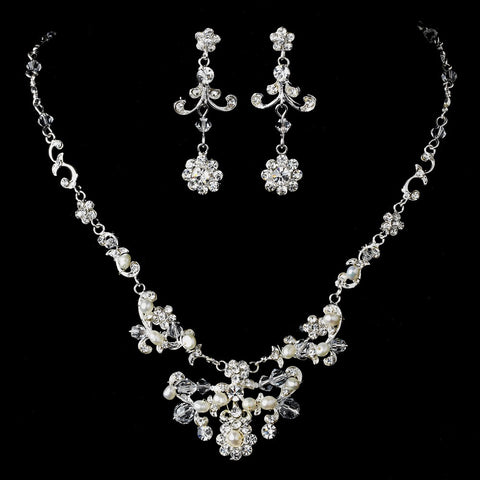 Bridal Wedding Necklace Earring Set 7500 Silver White