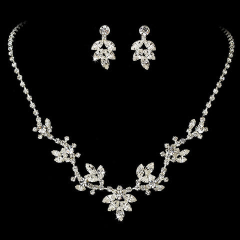 Bridal Wedding Necklace Earring Set NE 7601 Silver Clear