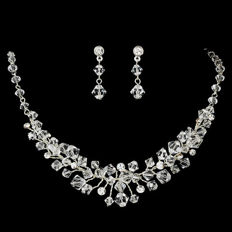 Silver Clear Swarovski Crystal Bridal Wedding Necklace & Earring Set NE 7602